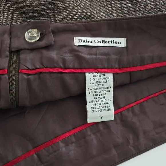 Dalia Collection Women's Brown Tweed Skirt Wool Blend Line Back Zip Size 12 - Picture 8 of 12